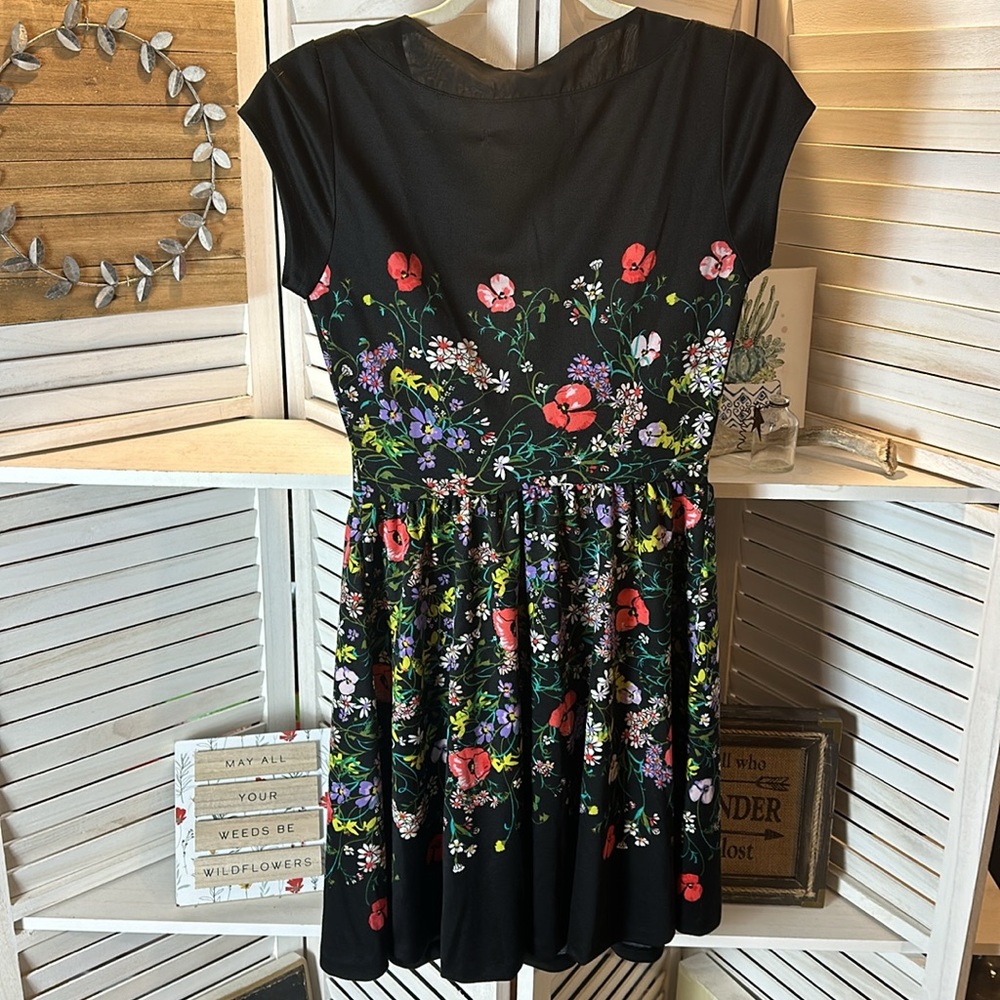 Lauren Conrad Floral Cap Sleeve Dress Black Floral - Picture 7 of 8